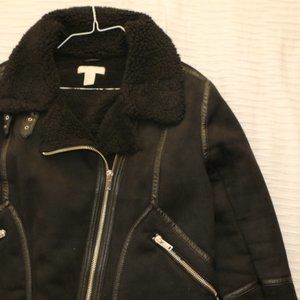 Faux Suede Moto Jacket with Faux Shearling Lining